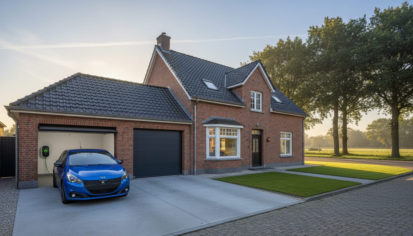 laadpaal installatie bij bakstenen woning in Flandre