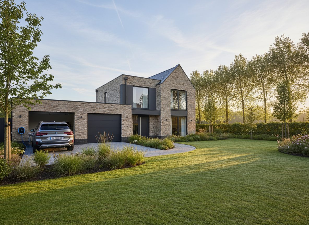 laadpaal installatie bij moderne villa in Flandre